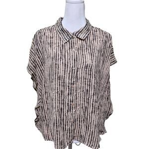 Calvin Klein Printed Chiffon Collared Botton Up Size XL Boxy Lagenlook